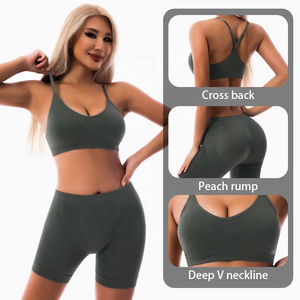 Conjuntos de sujetador y bragas de alta calidad, Conjunto de sujetador sin costuras para Yoga deportivos y pantalones cortos, traje de ropa deportiva, conjunto de sujetador de talla grande, Fitness, Bodyshort para mujer - Product Image 5