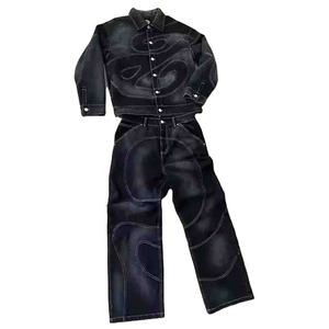 Conjunto de Sudadera con Capucha y Pantalones Deportivos Holgados con Pedrería, Estilo Lavado Ácido, Unisex, Invierno, 100% Algodón, 2026 - Product Image 3