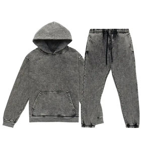 Ensemble de survêtement en molleton de coton délavé à l'acide, deux pièces, jogging délavé à l'acide, sweats à capuche et pantalons de survêtement personnalisés pour hommes, survêtement en gros - Product Image 1