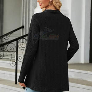 Cárdigan con parte delantera drapeada para mujer con tela elástica y cárdigan de moda de ajuste cómodo con aberturas laterales y silueta suelta - Product Image 3