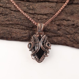 Stunning Pear Cut Black Tourmaline Gemstone Copper Wire <b>Wrapped</b> Pendant Black Stone Silver Plated For <b>Bridal</b> Anniversary Gift - Product Image 1