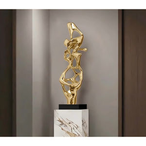 Décoration florale de table abstraite moderne Accent décoratif pour la maison de luxe Sculpture de fleurs en métal doré de qualité supérieure avec socle en marbre - Product Image 4