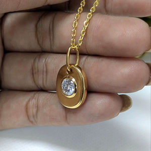 จี้เพชรเพาะเลี้ยงในห้องปฏิบัติการ 0.80 กะรัต แบบฝังขอบ คลาสสิก สำหรับผู้หญิง ทองคำแท้ 10K/14K สีขาว/สีเหลือง ของขวัญวันวาเลนไทน์ - Product Image 4