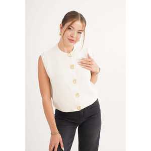 Gilet tricoté sans manches à boutons escargot avec pierres pour l'extérieur, vente en gros - Product Image 3