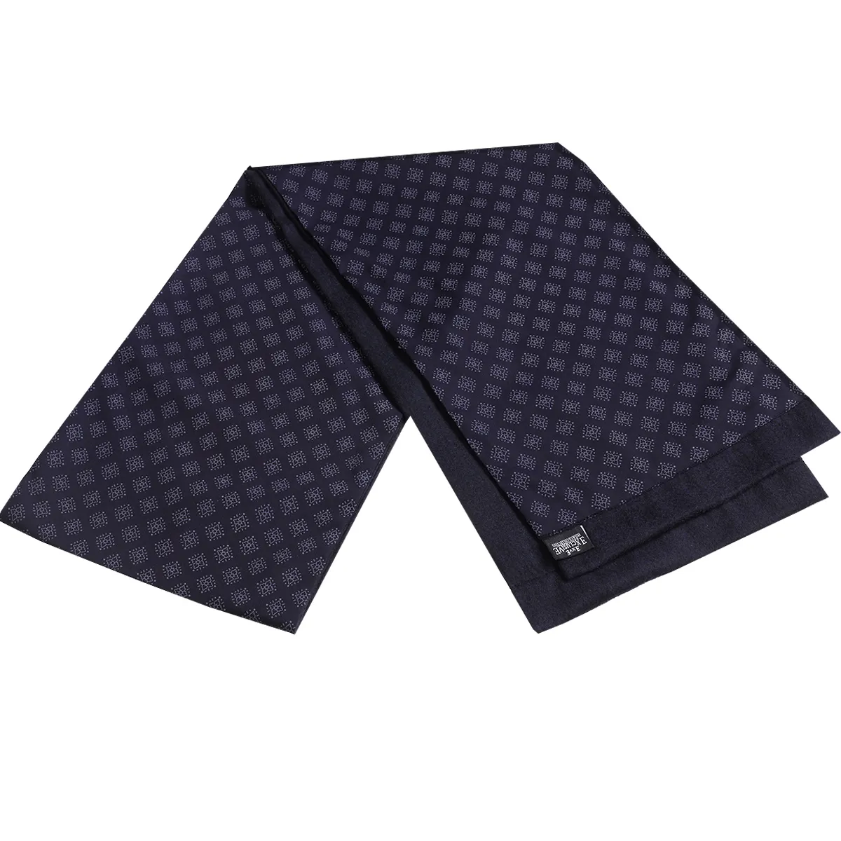 Gray Squares on Navy Dot Men's Customized Man Made Silk Scarf Ready Stock Fancy Trend Men's Scarf