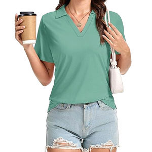 Polo de Manga Corta de Alta Calidad para Mujer, Camiseta Casual con Cuello en V, de Algodón, Color Liso, Corte Ajustado, para Golf - Product Image 3