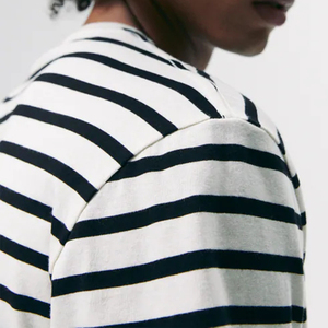 เสื้อยืดแขนสั้นสำหรับผู้ชายผ้าฝ้ายลายขวางแบบบางทรงหลวมออกแบบได้ตามต้องการสำหรับ100% ฤดูร้อน - Product Image 3
