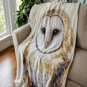 Custom Printed <b>Throw</b> Blanket Personalized Barn Owl Portrait Gift Sublimation Flannel Fleece Polyester - Product Image 1
