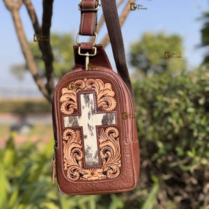 New Arrival Stylish Trending Multi-Use <b>Hand</b> Tooled Leather Shoulder <b>Bag</b> Easy <b>Carry</b> Zip Travel Hair Hide Fur Fashionable Handbag - Product Image 1