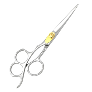 Ciseaux de coiffure professionnels en acier inoxydable, lame rasoir, ciseaux de barbier, poignée inclinée, vis dorée, OEM Pakistan - Product Image 1