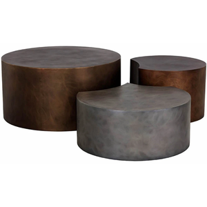 Table basse ronde double en métal avec incrustation d'os Console Chambre à coucher Hôtel Prix d'usine Poufs Tabourets Salon en laiton Fer - Product Image 6