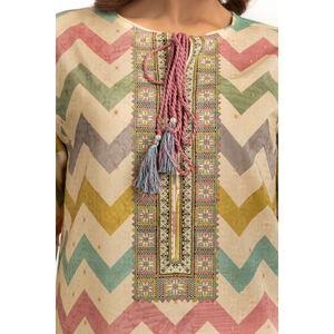 Conjunto de Traje Estampado Jacquard Beige para Mujer - Camisa y Pantalón - Product Image 3