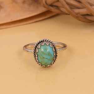 แหวนเงินแท้สีเทอร์ควอยส์ kingman เครื่องประดับสไตล์โบโฮวินเทจแหวนพลอยแฮนด์เมดของขวัญสไตล์ตะวันตกเฉียงใต้สำหรับเธอ - Product Image 3