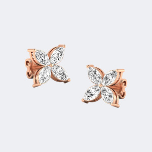 Pendientes de tuerca con diseño floral de diamantes marquesa de 0.50 CTW, oro, diamantes cultivados en laboratorio, color E-F, joyería floral minimalista para mujer, par - Product Image 4