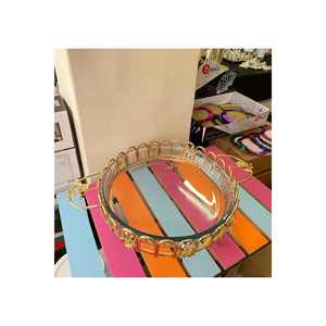 Plateau de service rond en porcelaine japonaise, plateau de présentation en laiton doré, fabricant d'origine TR, contact alimentaire sûr - Product Image 2