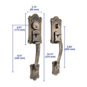 Juego de Manijas Antiguas de Aleación de Zinc para Puerta Principal, Cerradura Decorativa con Llave y Tirador Largo para Entrada de Villa - Product Image 2