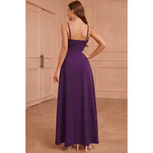 Women's Spaghetti Strap Wrap Neck Slit <b>Long</b> Imported Crepe Dress, 33223 - Product Image 3