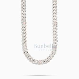 "Moissanite Opal Cuban Link <b>Chain</b> Necklace 12mm <b>14k</b> White <b>Gold</b> 925 Silver Hiphop Iced Cuban <b>Chain</b>" - Product Image 3