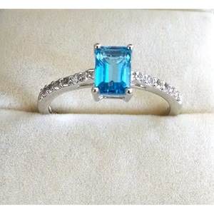 Natural for Swiss Blue Topaz Solitaire <b>Ring</b> for Women 925 Sterling <b>Silver</b> with <b>Emerald</b> Cut Stone Invisible Setting Shah Gems - Product Image 1