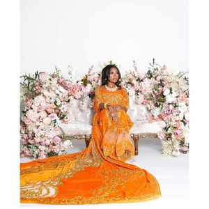 Robe de mariée africaine luxueuse, style dirac somalien, en soie et coton faits à la main, dentelle brodée, polyester - Product Image 3