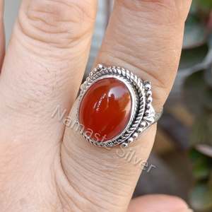 925 Sterling Silver Handmade Boho <b>Statement</b> <b>Ring</b> Natural Carnelian Oval Gemstone Fine Fashion Jewelry Gift for Her - Product Image 2