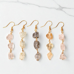 Raw Strawberry Quartz Birthstone <b>Dangle</b> <b>Earrings</b> - 925 <b>Silver</b> Gold Electroplated <b>Earrings</b> - Women Gemstone <b>Earrings</b> - Product Image 3