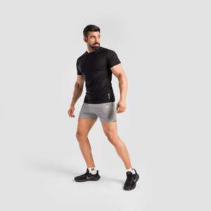 Shorts de sport Terra Flex gris clair XXS en polyester avec entrejambe de 5 pouces, taille élastique, logos brodés, techniques de teinture foncée - Product Image 4