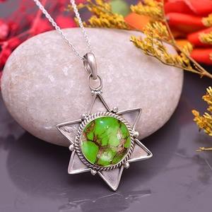 Crochet Forme Vert Turquoise Gemme Rhodium Plaqué Argent Sterling Solitaire Pendentif Fine Jewelry Trendy Unisexe Femmes - Product Image 3