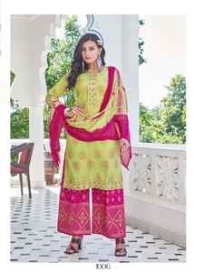 Liva Approved Heavy Rayon Embroidered <b>Kurti</b> with Lace Work Nazmini Dupatta Palazzo-Indian & Pakistani Clothing - Product Image 3