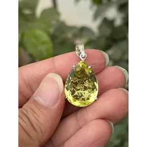 Pendentif en quartz citron naturel, argent sterling 925, bijoux en pierres précieuses faits à la main, fournisseur en gros - Product Image 4