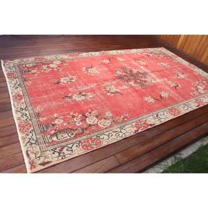 Alfombra Turca Grande de 5.3x9.5 pies, Alfombra de Lana Vintage con Diseño de Plantas y Árboles Rojos - Product Image 2