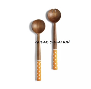 Ensemble de saladiers en bois d'acacia avec poignées en résine sculptées en spirale, écologiques, lavables au lave-vaisselle, ustensiles de cuisine pour mélanger - Product Image 5