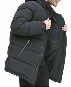 Blouson d'hiver pour homme avec logo personnalisé, bomber rembourré en duvet, nylon, toile, col montant fin, taille plus, position du logo sur le devant - Product Image 3