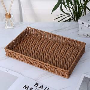 Bandeja de mimbre de bambú moderna hecha a mano con asa, bandeja redonda para servir alimentos de pared alta, multiusos - Product Image 4