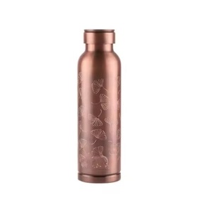 Botella de bienestar de cobre puro | A prueba de fugas, hecha a mano | Antimicrobiano | Botellas con acabado de grabado decorativo de hidratación ecológica - Product Image 2