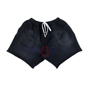 Usine directe de haute qualité hommes Fitness Shorts respirant lavé à l'acide short de bain poches Jogging motif solide 100% coton - Product Image 3