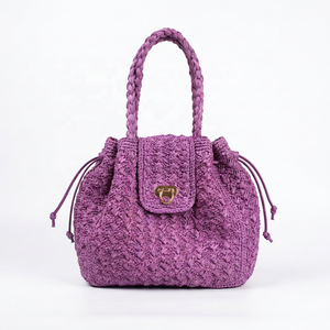 Bolso de Rafia Tejido a Crochet Estilo Vintage para Mujer, con Forro de Poliéster, Color Negro Suave, para Todas las Temporadas, Cierre Personalizado - Product Image 2