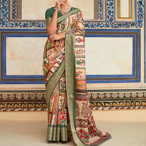 Dhwaja Export Ligero Premium Soft Dola Handloom Seda Saree Estampado floral Pañuelos étnicos Blusa para todas las ocasiones - Product Image 1