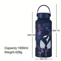 1000ml 32 Oz personnalisé personnel impression 3d Logo Portable large bouche Sports de plein air en acier inoxydable bouteille d'eau sous vide