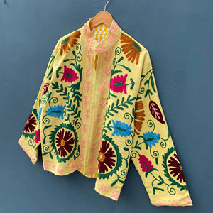 Chaqueta corta de algodón indio Suzani bordada a mano, chaqueta de estilo Vintage para mujer, chaqueta Bohemia bordada a mano Suzani auténtica - Product Image 1