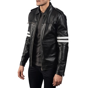 Chaqueta de cuero de piel de vaca marrón informal para hombre de alta calidad, bolsillos con cremallera, abrigo de invierno sin cuello, nueva moda, precio al por mayor - Product Image 3