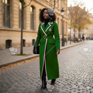 Manteau en laine Alpha Kapa Alpha prêt à être expédié, manteau trench de haute qualité pour femmes avec ceinture, manteau maxi en laine de style universitaire - Product Image 2