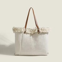 Bolsos Tote Hechos a Mano para Mujer, Tamaño Personalizable, Lona de Algodón, Tejido Resistente, Flecos, Uso en la Playa, Color Personalizado, Logotipo, Ecológico