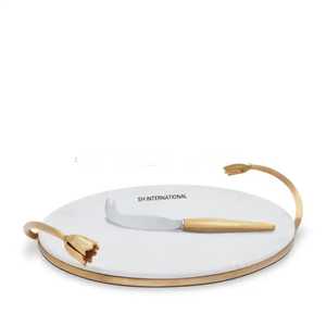 Nouveauté : Ensemble de service à fromage en forme de feuilles décoratives, plaqué or vintage, plateau de table en marbre pur, grand plateau de service pour la maison, plateau à nourriture pour la salle à manger - Product Image 1