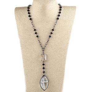 Women Bohemian Jewelry Rosary Chain <strong>Toggle</strong> Clasp Black Crystal Glass Beads <strong>Necklace</strong> Crystal Solider Cross <strong>Necklace</strong> - Product Image 1