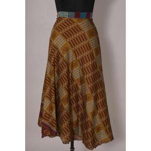 Jupe portefeuille réversible pour femme Vintage Sari Soie Boho Festival Mode Jupe indienne légère à deux couches - Product Image 3