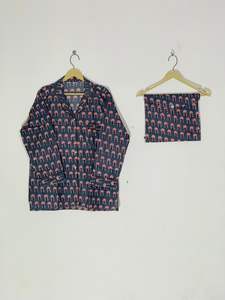 ชุดนอนผ้าฝ้ายลายดอกเที่ยงคืน3ชิ้นพร้อมกระเป๋าเข้าชุดกันสีน้ำเงินและสีชมพู - Product Image 3