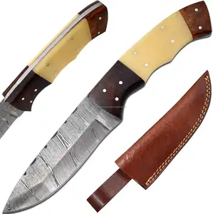 Cuchillo de caza con mango de hueso de camello, precio barato, cuchillo de Damasco para caza, Camping, senderismo, corte, garantía disponible