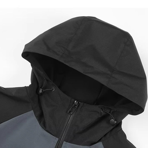 Printemps Automne Américain Rétro Patchwork Couture Couleur Contraste Coupe-Vent Style Extérieur Veste À Capuche Décontractée - Product Image 3