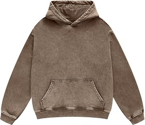 Pull à capuche délavé à l'acide pour hommes en coton 300gsm avec broderie personnalisée surdimensionnée hiver respirant - Product Image 1